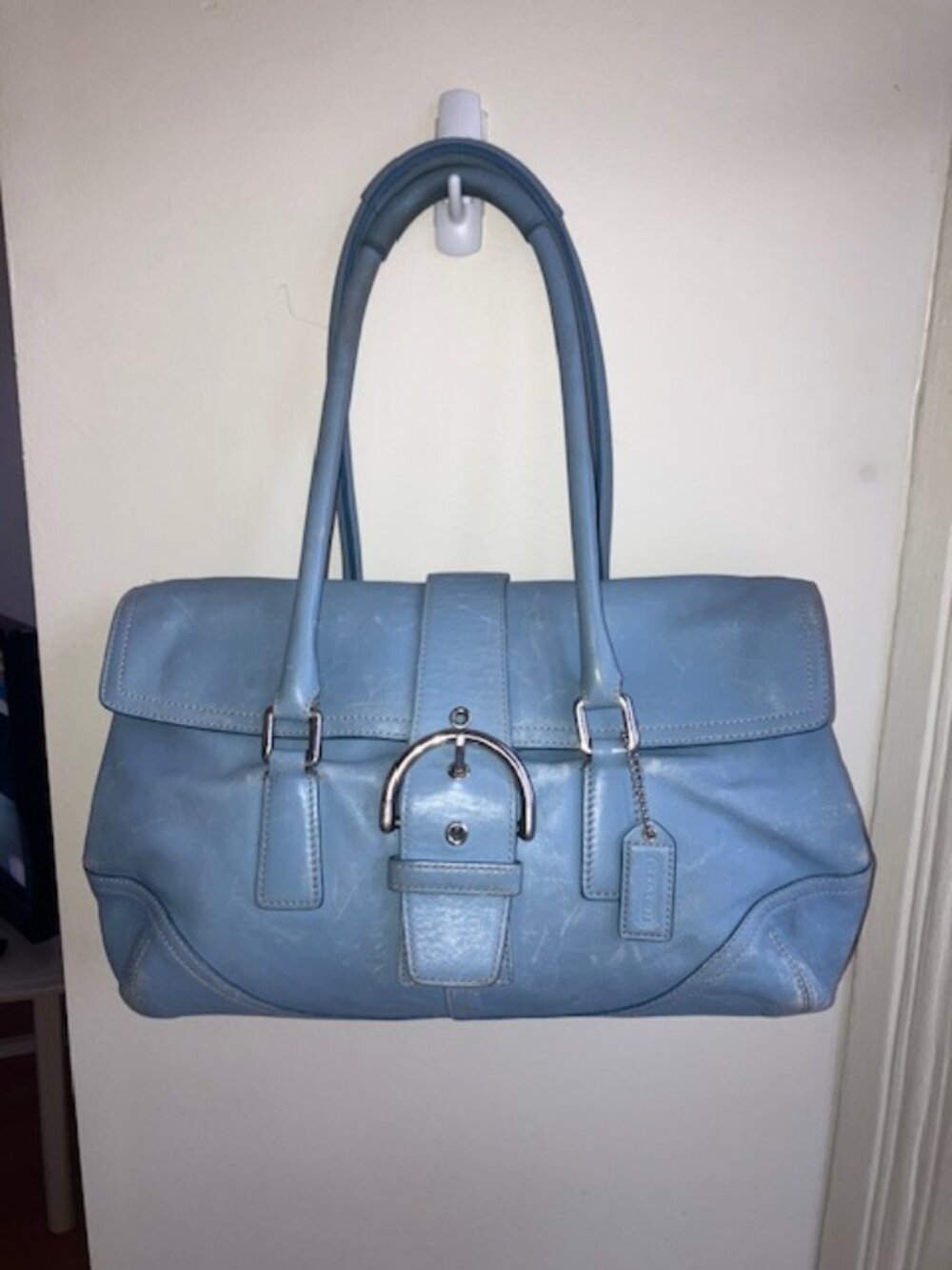 RARE Coach Soho Leather Flap Satchel 2004 (Style 9550) Baby/Sky/Ice Blue